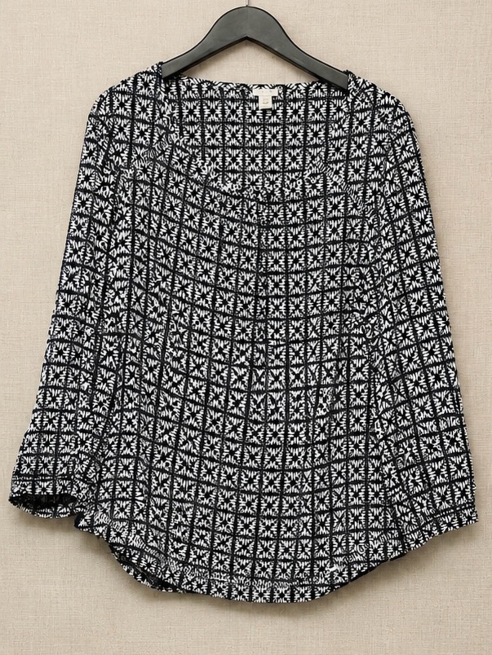J.Crew Navy Blue & White Floral Print Blouse Long Sleeve Tunic L